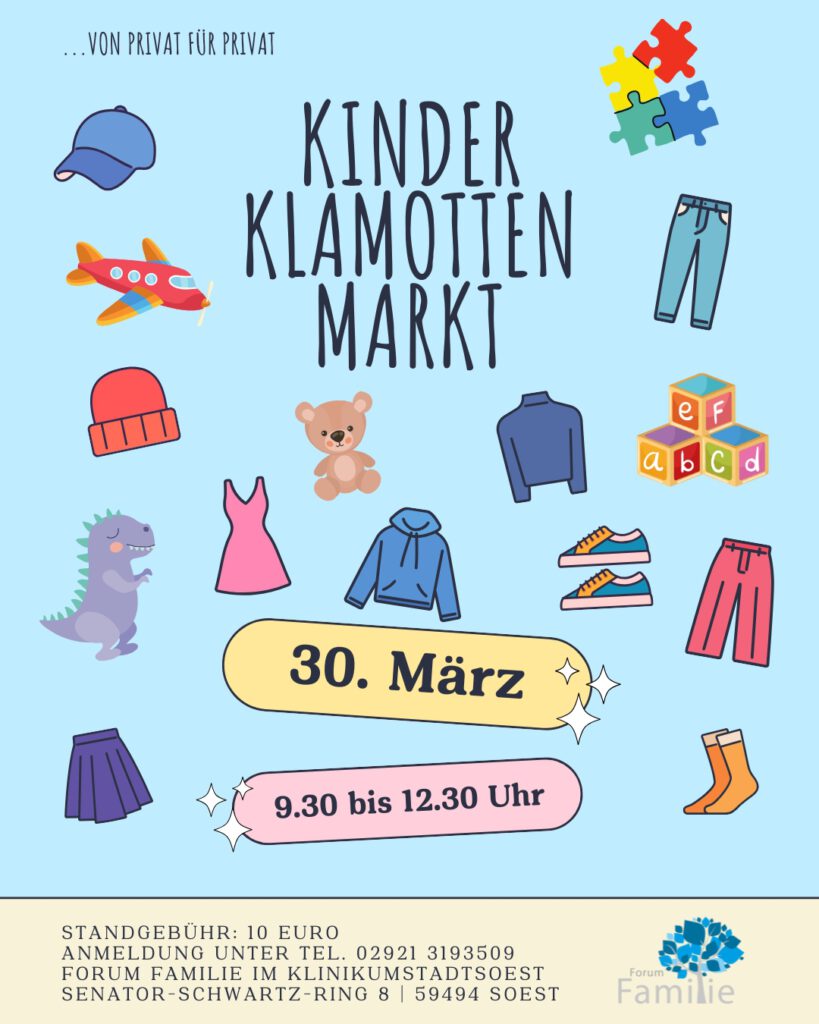 Kinderklamottenmarkt am 30.03.2025 im Forum Familie des KlinikumStadtSoest